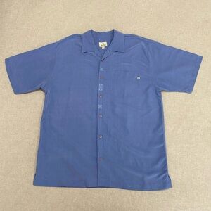 Solitude Button Up Short sleeve Shirt Men Hawaiian Beach Summer Shirt Sz L Blue